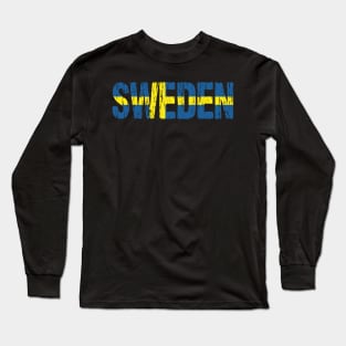 Sweden Flag Swedish Distressed Long Sleeve T-Shirt